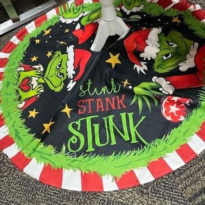 Festive Grinch Christmas Tree Skirt - Red, Green, Black
